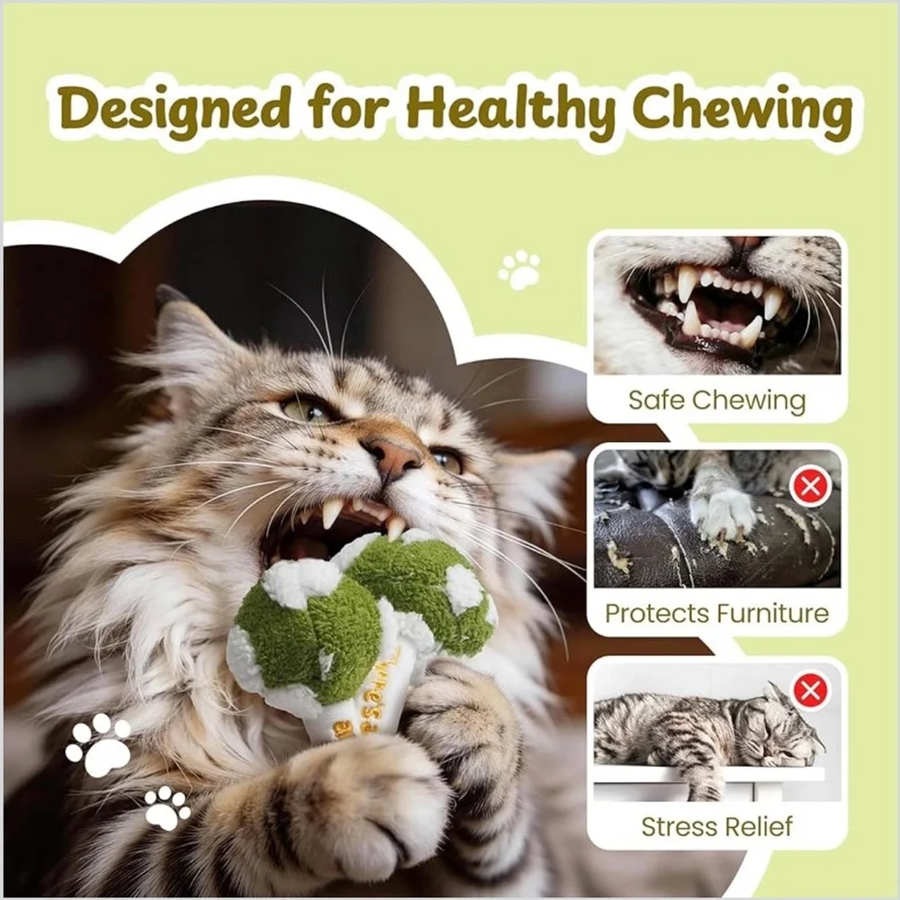 Mushroom Catnip Cat Toys, Catnip & Silvervine Chew Toy, Green Amanita Mushroom